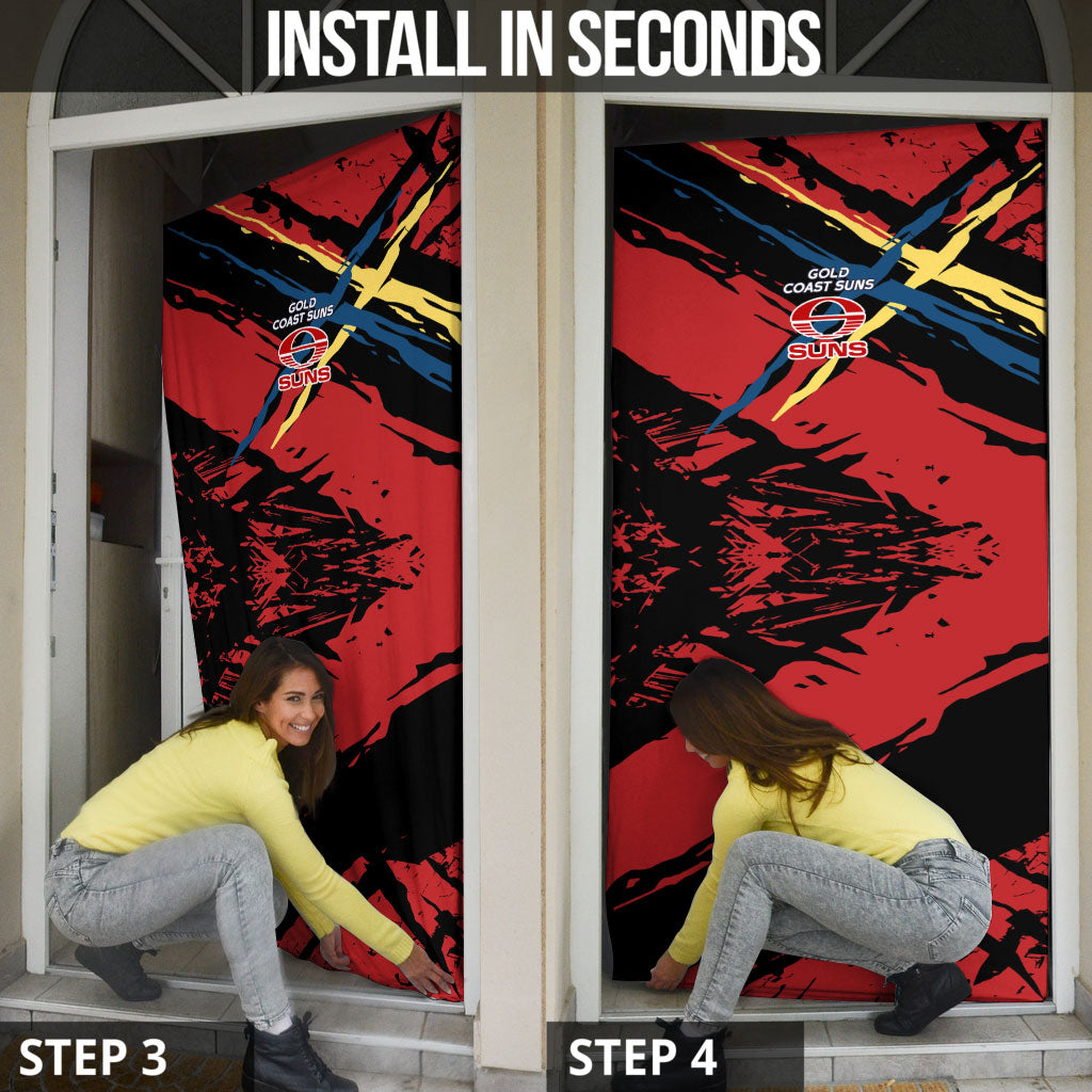 Gold Coast Suns Door Cover Suns Muscular Mascot Graphic - Abstract Paint Splatter Art