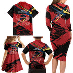 Gold Coast Suns Family Matching Long Sleeve Bodycon Dress and Hawaiian Shirt Suns Muscular Mascot Graphic - Abstract Paint Splatter Art