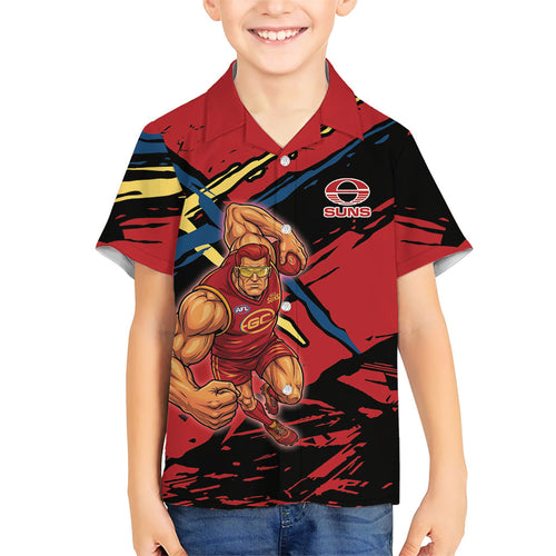 Gold Coast Suns Family Matching Mermaid Dress and Hawaiian Shirt Suns Muscular Mascot Graphic - Abstract Paint Splatter Art