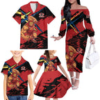 Gold Coast Suns Family Matching Off The Shoulder Long Sleeve Dress and Hawaiian Shirt Suns Muscular Mascot Graphic - Abstract Paint Splatter Art