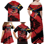 Gold Coast Suns Family Matching Off Shoulder Maxi Dress and Hawaiian Shirt Suns Muscular Mascot Graphic - Abstract Paint Splatter Art