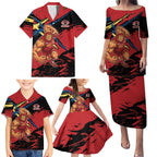 Gold Coast Suns Family Matching Puletasi and Hawaiian Shirt Suns Muscular Mascot Graphic - Abstract Paint Splatter Art