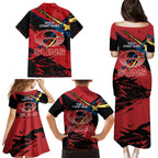 Gold Coast Suns Family Matching Puletasi and Hawaiian Shirt Suns Muscular Mascot Graphic - Abstract Paint Splatter Art