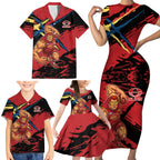 Gold Coast Suns Family Matching Short Sleeve Bodycon Dress and Hawaiian Shirt Suns Muscular Mascot Graphic - Abstract Paint Splatter Art