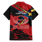 Gold Coast Suns Family Matching Short Sleeve Bodycon Dress and Hawaiian Shirt Suns Muscular Mascot Graphic - Abstract Paint Splatter Art