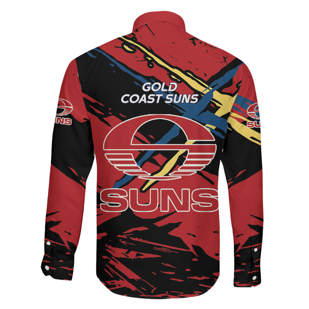 Gold Coast Suns Family Matching Short Sleeve Bodycon Dress and Hawaiian Shirt Suns Muscular Mascot Graphic - Abstract Paint Splatter Art