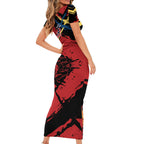Gold Coast Suns Family Matching Short Sleeve Bodycon Dress and Hawaiian Shirt Suns Muscular Mascot Graphic - Abstract Paint Splatter Art