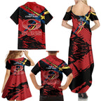 Gold Coast Suns Family Matching Summer Maxi Dress and Hawaiian Shirt Suns Muscular Mascot Graphic - Abstract Paint Splatter Art