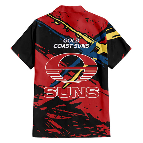 Gold Coast Suns Family Matching Summer Maxi Dress and Hawaiian Shirt Suns Muscular Mascot Graphic - Abstract Paint Splatter Art