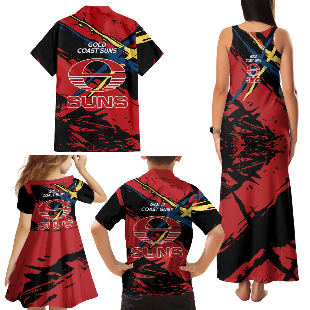 Gold Coast Suns Family Matching Tank Maxi Dress and Hawaiian Shirt Suns Muscular Mascot Graphic - Abstract Paint Splatter Art