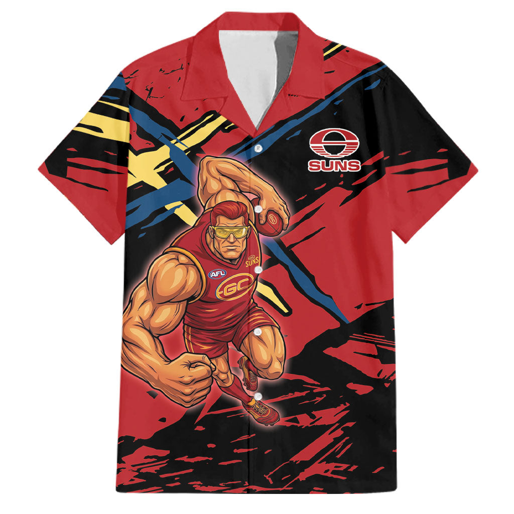 Gold Coast Suns Family Matching Tank Maxi Dress and Hawaiian Shirt Suns Muscular Mascot Graphic - Abstract Paint Splatter Art