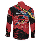 Gold Coast Suns Family Matching Tank Maxi Dress and Hawaiian Shirt Suns Muscular Mascot Graphic - Abstract Paint Splatter Art