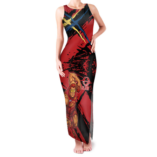 Gold Coast Suns Family Matching Tank Maxi Dress and Hawaiian Shirt Suns Muscular Mascot Graphic - Abstract Paint Splatter Art