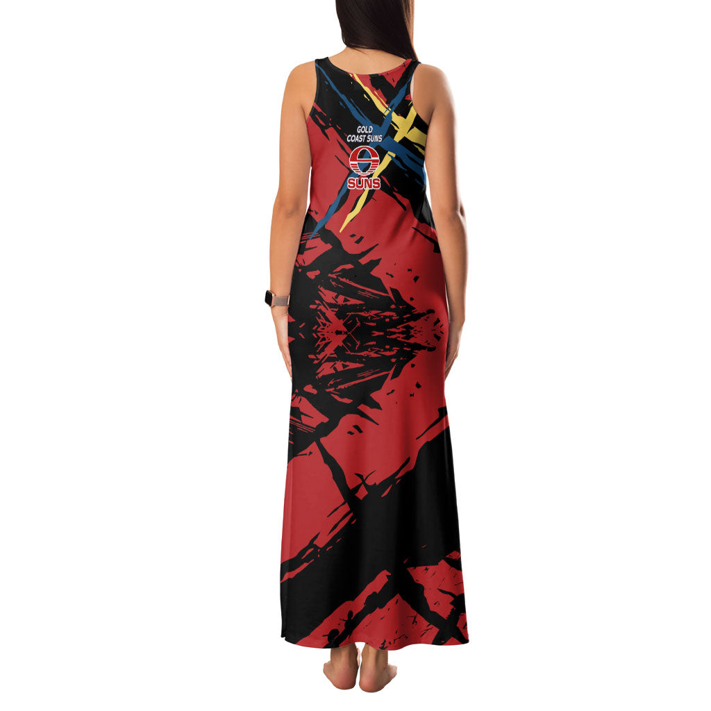 Gold Coast Suns Family Matching Tank Maxi Dress and Hawaiian Shirt Suns Muscular Mascot Graphic - Abstract Paint Splatter Art