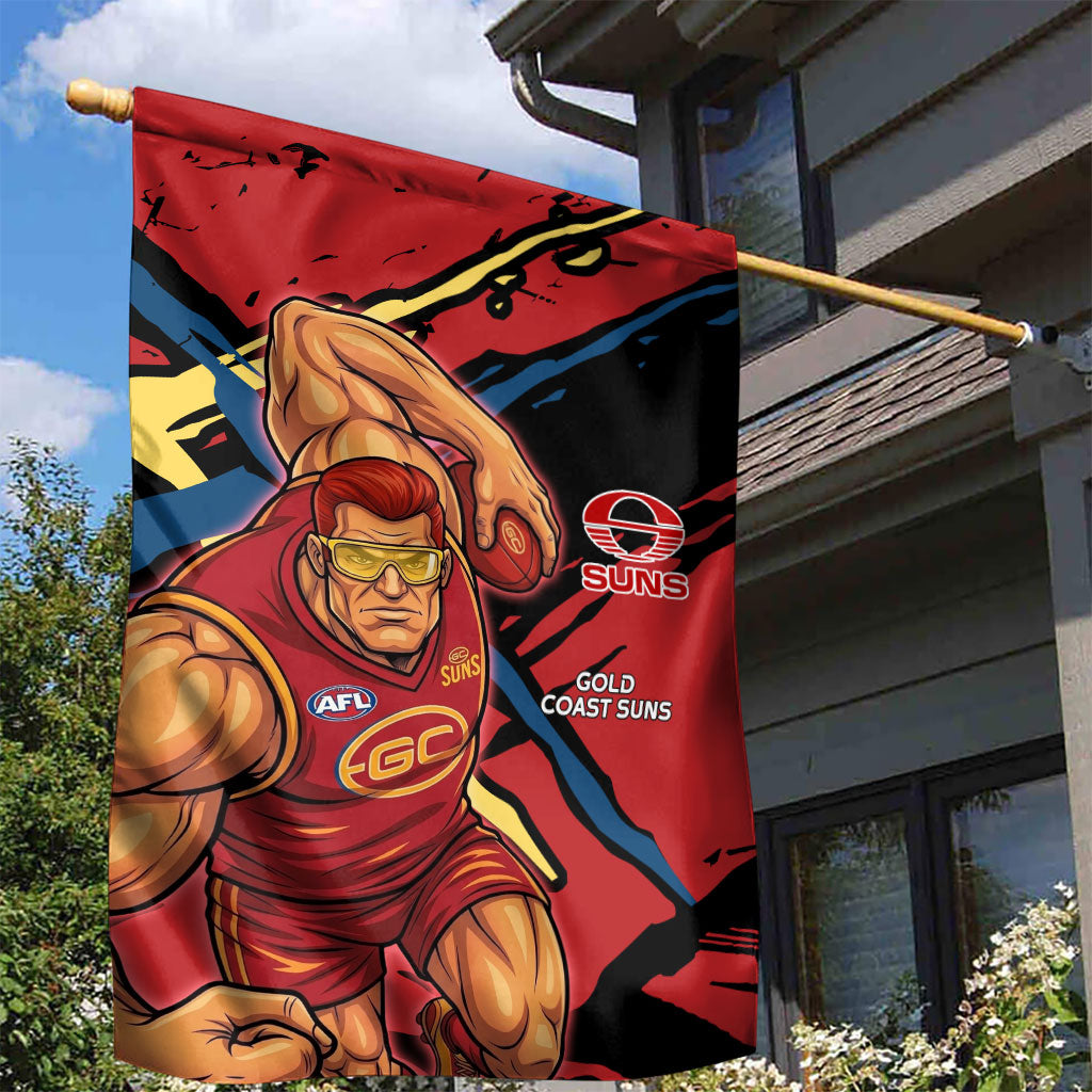Gold Coast Suns Garden Flag Suns Muscular Mascot Graphic - Abstract Paint Splatter Art