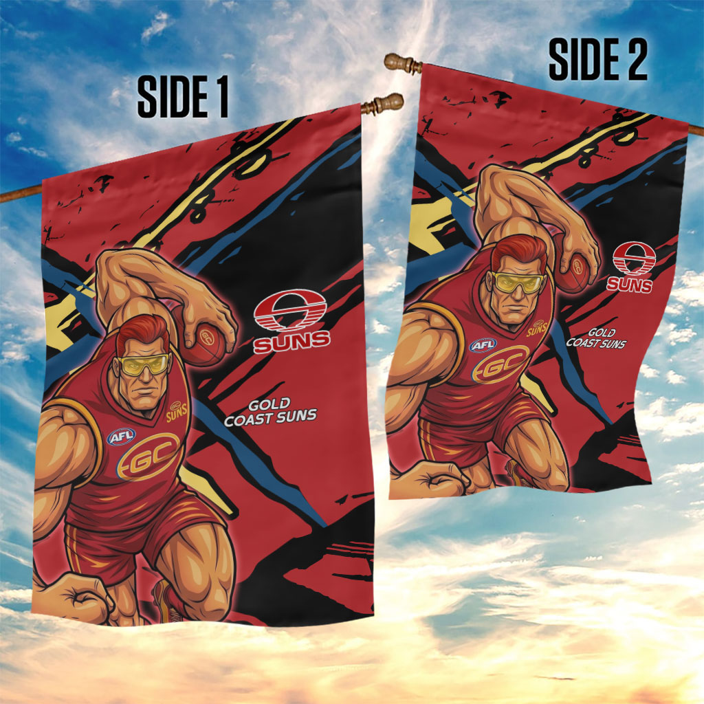 Gold Coast Suns Garden Flag Suns Muscular Mascot Graphic - Abstract Paint Splatter Art