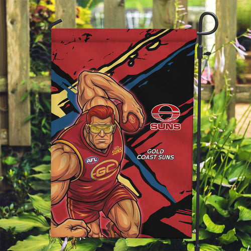 Gold Coast Suns Garden Flag Suns Muscular Mascot Graphic - Abstract Paint Splatter Art