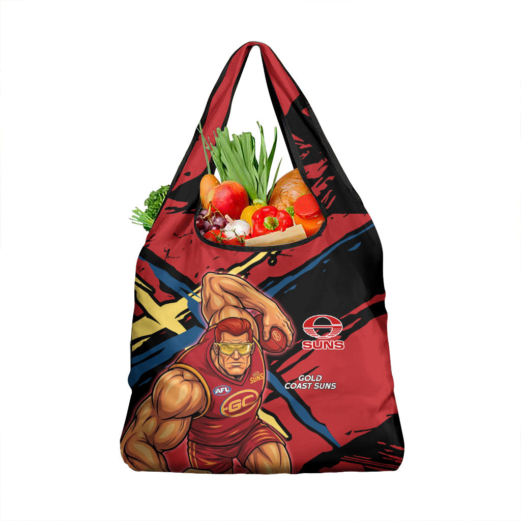 Gold Coast Suns Grocery Bag Suns Muscular Mascot Graphic - Abstract Paint Splatter Art