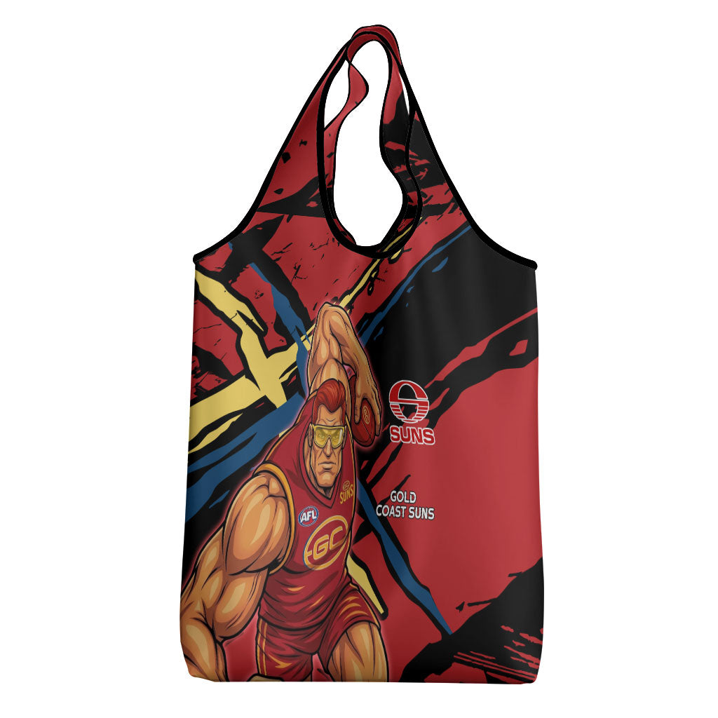 Gold Coast Suns Grocery Bag Suns Muscular Mascot Graphic - Abstract Paint Splatter Art