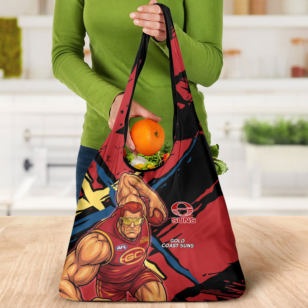 Gold Coast Suns Grocery Bag Suns Muscular Mascot Graphic - Abstract Paint Splatter Art