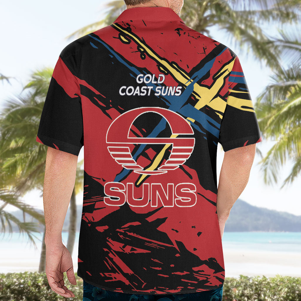 Gold Coast Suns Hawaiian Shirt Suns Muscular Mascot Graphic - Abstract Paint Splatter Art