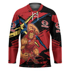 Gold Coast Suns Hockey Jersey Suns Muscular Mascot Graphic - Abstract Paint Splatter Art