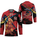 Gold Coast Suns Hockey Jersey Suns Muscular Mascot Graphic - Abstract Paint Splatter Art