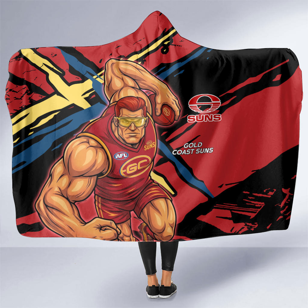 Gold Coast Suns Hooded Blanket Suns Muscular Mascot Graphic - Abstract Paint Splatter Art