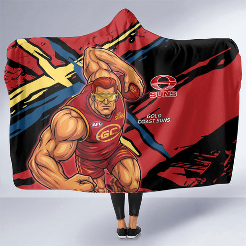 Gold Coast Suns Hooded Blanket Suns Muscular Mascot Graphic - Abstract Paint Splatter Art