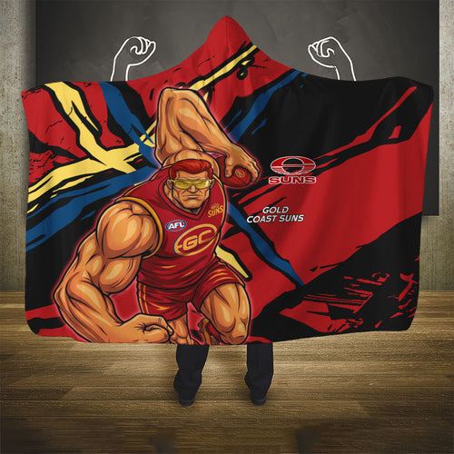 Gold Coast Suns Hooded Blanket Suns Muscular Mascot Graphic - Abstract Paint Splatter Art