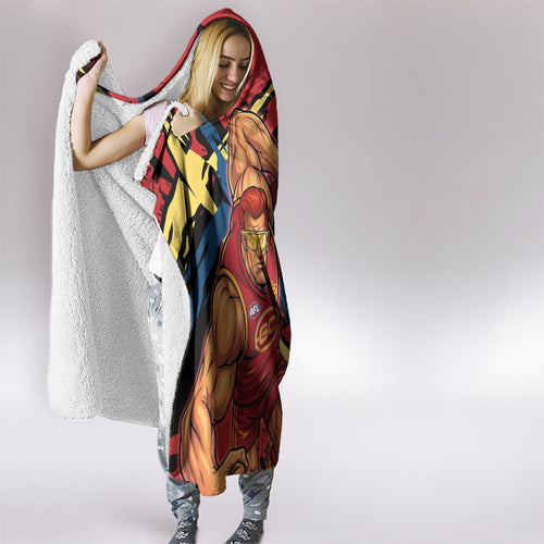Gold Coast Suns Hooded Blanket Suns Muscular Mascot Graphic - Abstract Paint Splatter Art