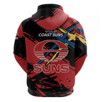 Gold Coast Suns Hoodie Suns Muscular Mascot Graphic - Abstract Paint Splatter Art