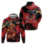 Gold Coast Suns Hoodie Suns Muscular Mascot Graphic - Abstract Paint Splatter Art
