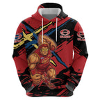 Gold Coast Suns Hoodie Suns Muscular Mascot Graphic - Abstract Paint Splatter Art