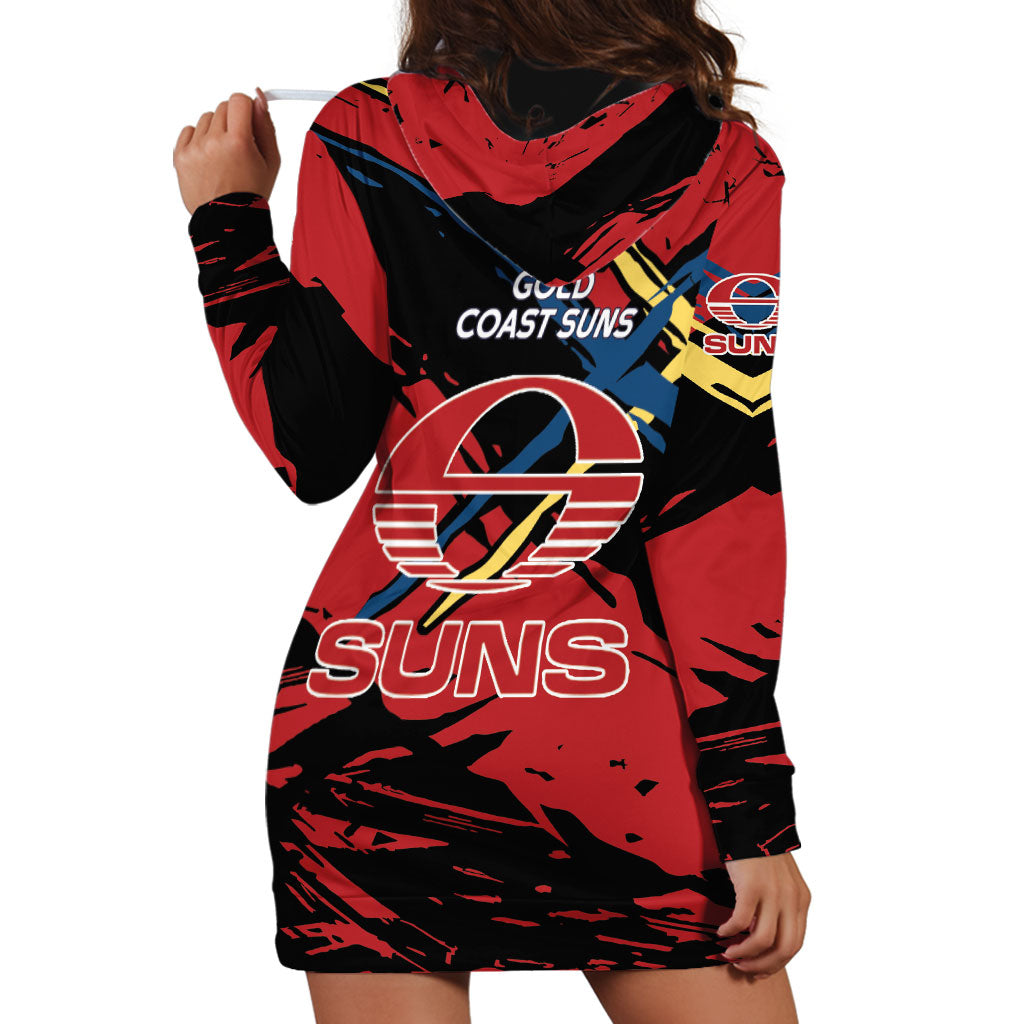 Gold Coast Suns Hoodie Dress Suns Muscular Mascot Graphic - Abstract Paint Splatter Art