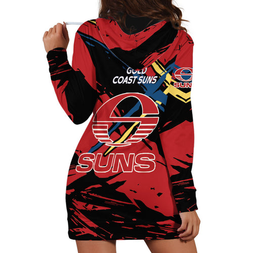Gold Coast Suns Hoodie Dress Suns Muscular Mascot Graphic - Abstract Paint Splatter Art