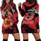 Gold Coast Suns Hoodie Dress Suns Muscular Mascot Graphic - Abstract Paint Splatter Art