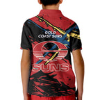 Gold Coast Suns Kid Polo Shirt Suns Muscular Mascot Graphic - Abstract Paint Splatter Art
