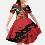 Gold Coast Suns Kid Short Sleeve Dress Suns Muscular Mascot Graphic - Abstract Paint Splatter Art