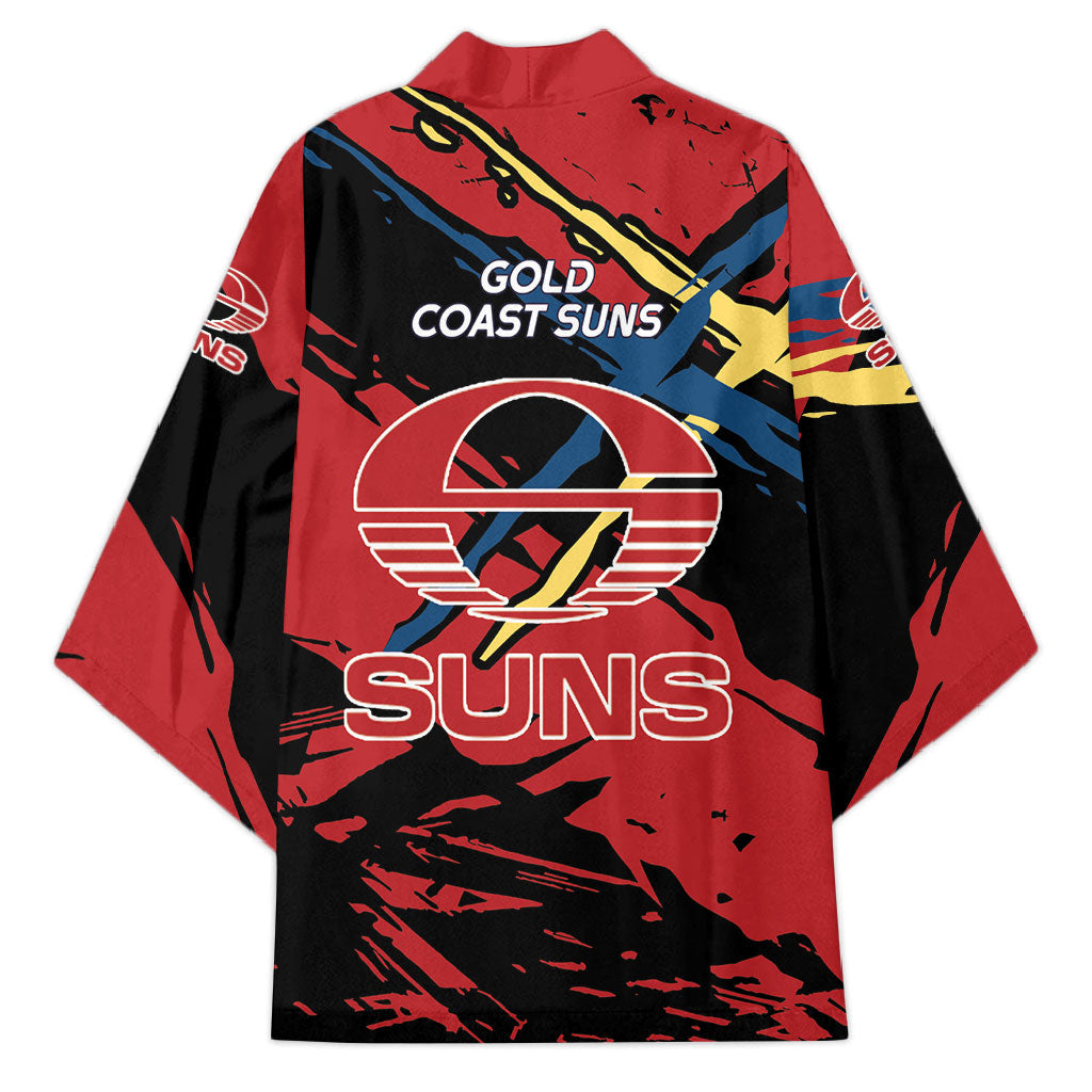Gold Coast Suns Kimono Suns Muscular Mascot Graphic - Abstract Paint Splatter Art
