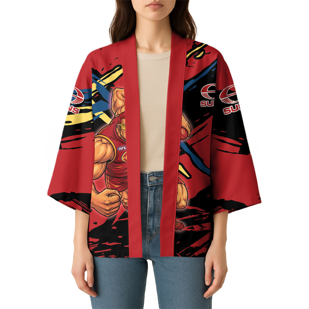 Gold Coast Suns Kimono Suns Muscular Mascot Graphic - Abstract Paint Splatter Art