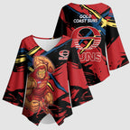 Gold Coast Suns Kimono Sleeve Blouse Suns Muscular Mascot Graphic - Abstract Paint Splatter Art
