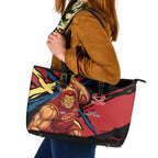 Gold Coast Suns Leather Tote Bag Suns Muscular Mascot Graphic - Abstract Paint Splatter Art