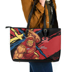 Gold Coast Suns Leather Tote Bag Suns Muscular Mascot Graphic - Abstract Paint Splatter Art