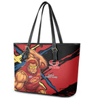Gold Coast Suns Leather Tote Bag Suns Muscular Mascot Graphic - Abstract Paint Splatter Art