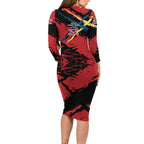 Gold Coast Suns Long Sleeve Bodycon Dress Suns Muscular Mascot Graphic - Abstract Paint Splatter Art