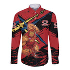 Gold Coast Suns Long Sleeve Button Shirt Suns Muscular Mascot Graphic - Abstract Paint Splatter Art