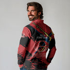 Gold Coast Suns Long Sleeve Polo Shirt Suns Muscular Mascot Graphic - Abstract Paint Splatter Art