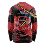 Gold Coast Suns Long Sleeve Shirt Suns Muscular Mascot Graphic - Abstract Paint Splatter Art