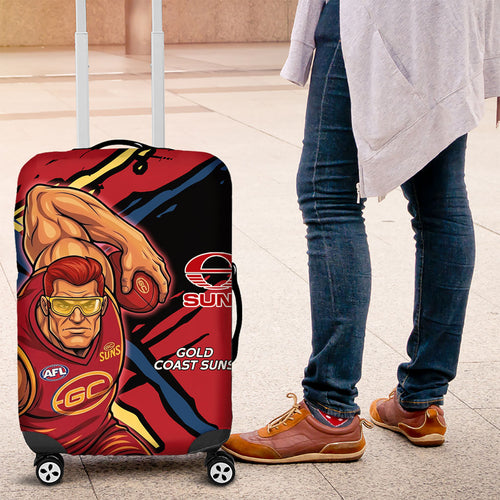 Gold Coast Suns Luggage Cover Suns Muscular Mascot Graphic - Abstract Paint Splatter Art